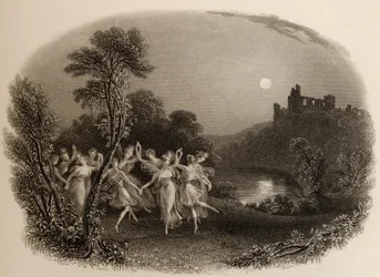 FCルイスによって彫刻された「妖精のダンス」、「ラインの巡礼者」のイラスト、1840年発行